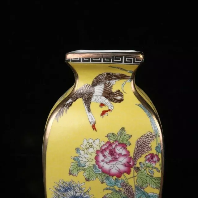 Old Chinese porcelain Enamel color Hand Painted Flower bird Quartet vase 3