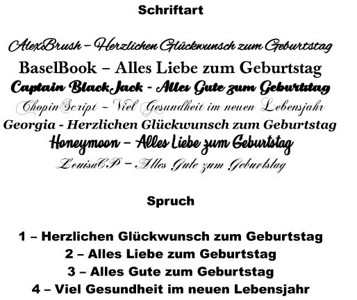 AUFKLEBER GLÜCKWUNSCH Geburtstag Schriftart + Spruch