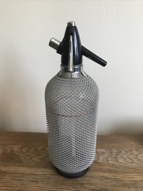 Vintage Soda Glass Siphon Seltzer Bottle with Mesh Cover Soda Dispenser