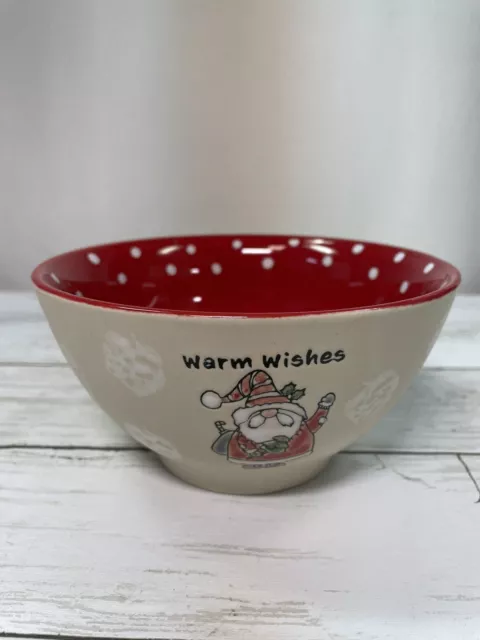 Christmas 6" Bowl "Barnaby Santa" InHomestylez Red & Ivory Soup Cereal Candy NEW