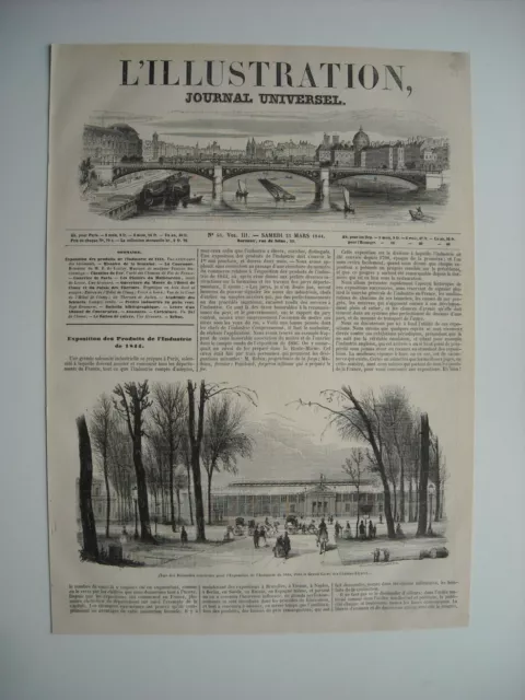 Gravure 1844. Batiments Construits Expo Industrie, Grand-Carre Champs-Elysees...