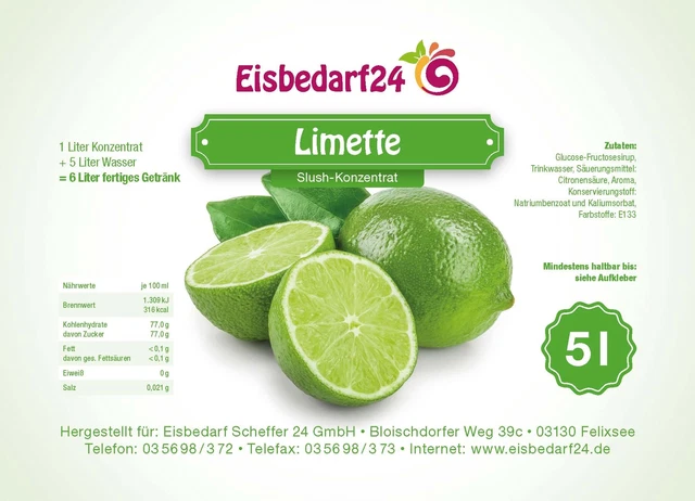 (5,29 €/Liter) Slush Eis Sirup Limette - 5 Liter Konzentrat