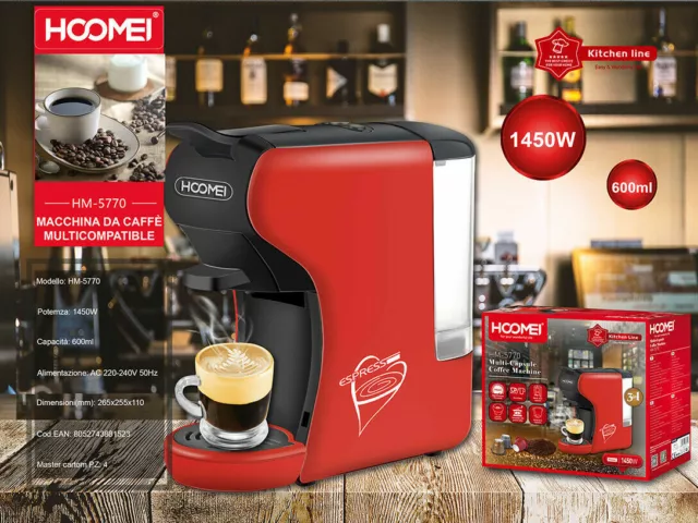 Macchina Per Caffè  3in1 1450w 600ml Espresso Cappuccino Hoomei Hm-5770