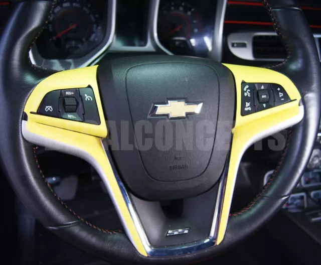 2012-2015 Camaro YELLOW Carbon Fiber Full Steering Wheel Accent Decal Cover Wrap