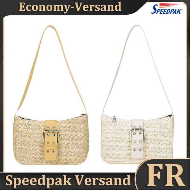 Women Straw Handbag Mini Female Travel Holiday Beach Woven PU Shoulder Totes Bag