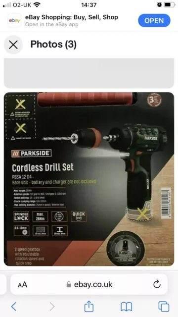 PARKSIDE CORDLESS DRILL PBSA 12 C2 12v battery included 34.99