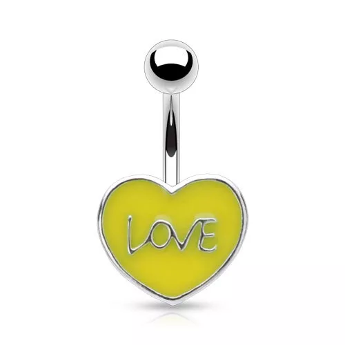 Piercing Nombril en acier chirurgical 316L  - coeur love jaune/vert