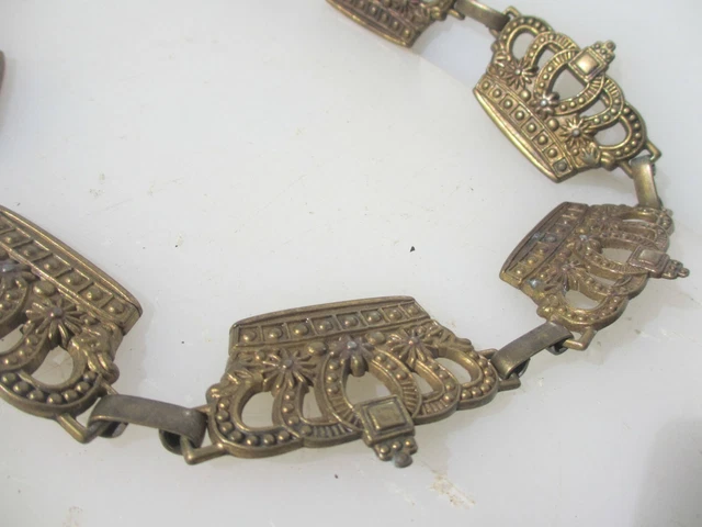 Victorian Brass Chain Light Old Antique Belt Curtain Tie Back Holder Crown 42"L 3
