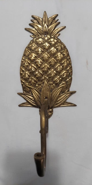 VTG. Pineapple Hook Coat Hat Towel Key Hanger  Brass 10”