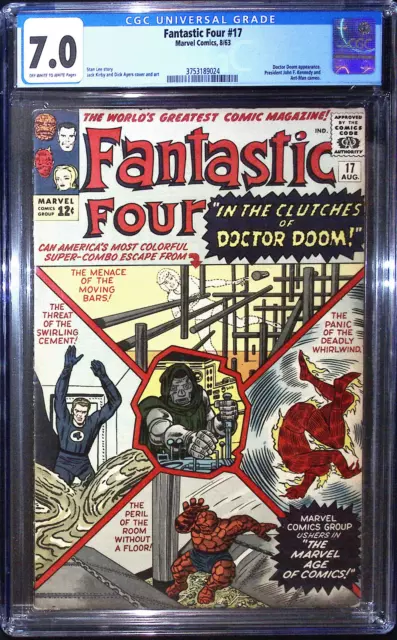 Fantastic Four #17 CGC 7.0 OW/WHITE pgs  DOCTOR DOOM; Ant-Man; JFK
