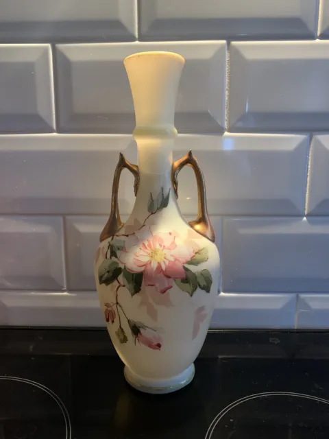 Antique Opaline Hand Painted Milk Glass Vase