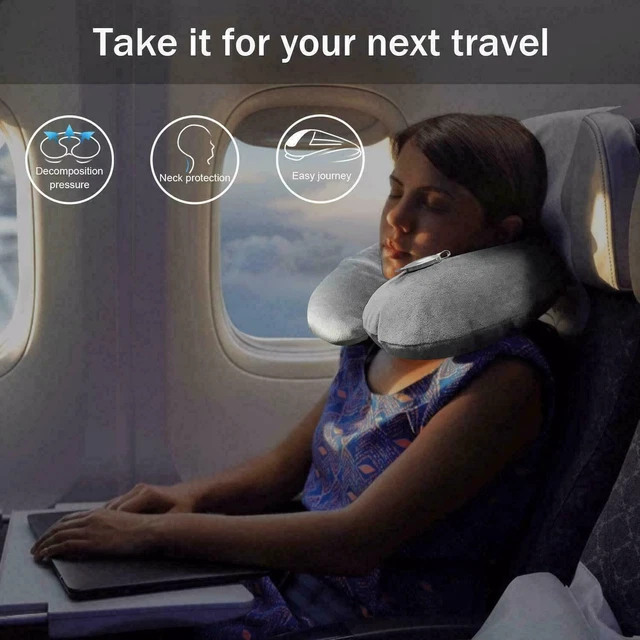 Travel Pillow Soft Inflatable Air Cushion Neck Rest U-Shaped Compact Flight 2