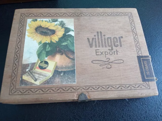 Vintage Wooden Cigar Box For Villiger export Cigars  Rare Box nice art
