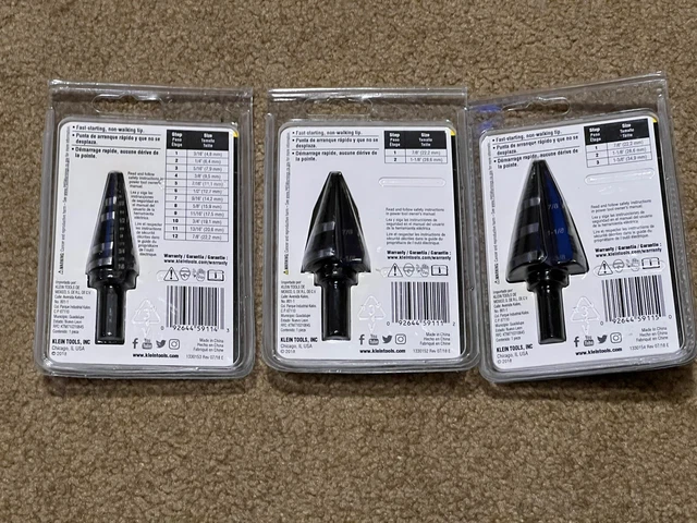 Klein Tools Step Drill Bit 3Pc. Set , Ktsb15 , Ktsb14 ,& Ktsb11 All New . 2