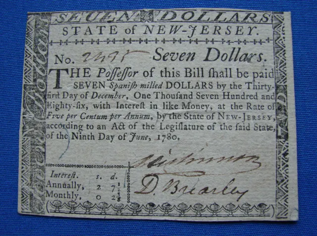 ULTRA RARE CONSTITUTION SIGNER 1780 New Jersey Signed Colonial Currency Note AU+