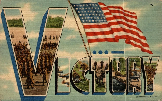 USA Patriotic Victory Linen Postcard B78