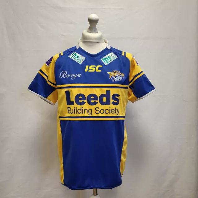 Mm152 Men's Isc Blue Yellow S/sleeve Crew Neck Leeds Rhinos Rugby Top Uk L Eu 54