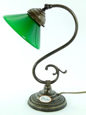 Lampada ottone brunito,lampade tavolo,studio stile ministeriale vetro verde s25