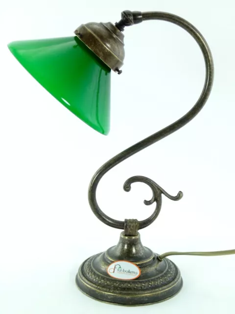 Lampada ottone brunito,lampade tavolo,studio stile ministeriale vetro verde s25