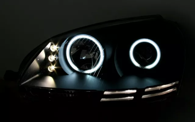 CCFL Angel Eyes Scheinwerfer Set für VW Golf 5 + Jetta 3 in Schwarz mit LED 3