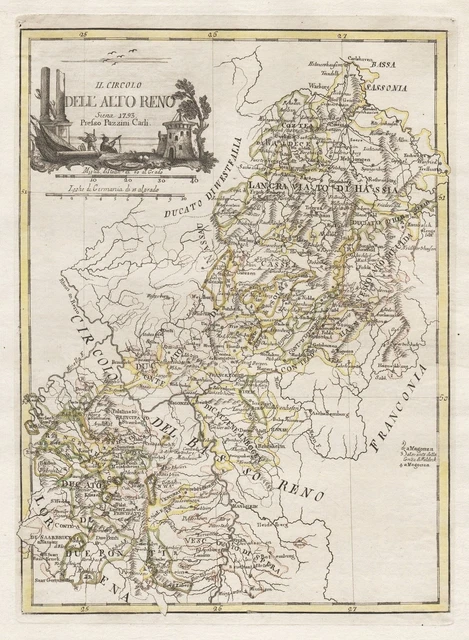 Rin Rheinland Hessen Kassel Fulda Marburg Frankfurt Mapa Tarjeta Borghi 1793