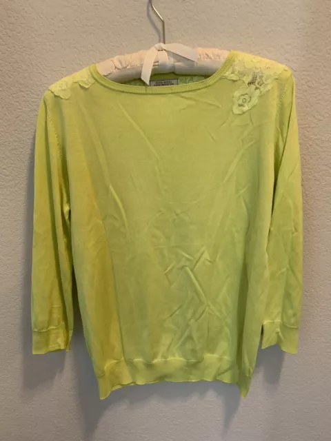 Nina Ricci Lemon/Lime Cotton & Silk Sweater with Lace Back Large