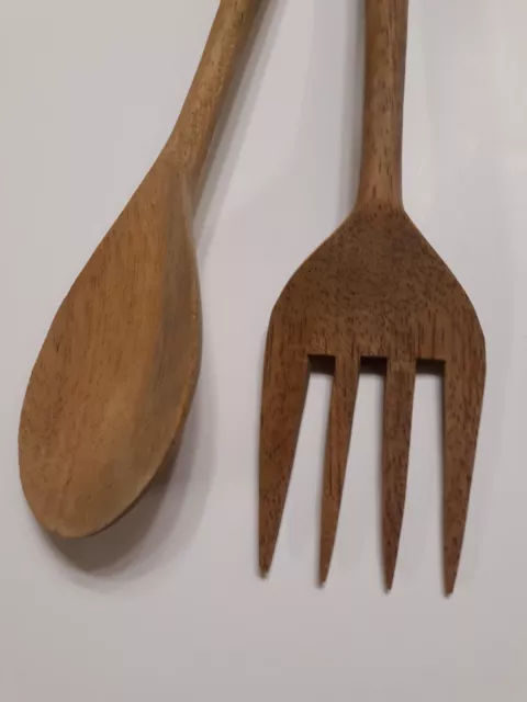 VIN Wooden Carved Salad Fork&Spoon Zebra hand painted 3