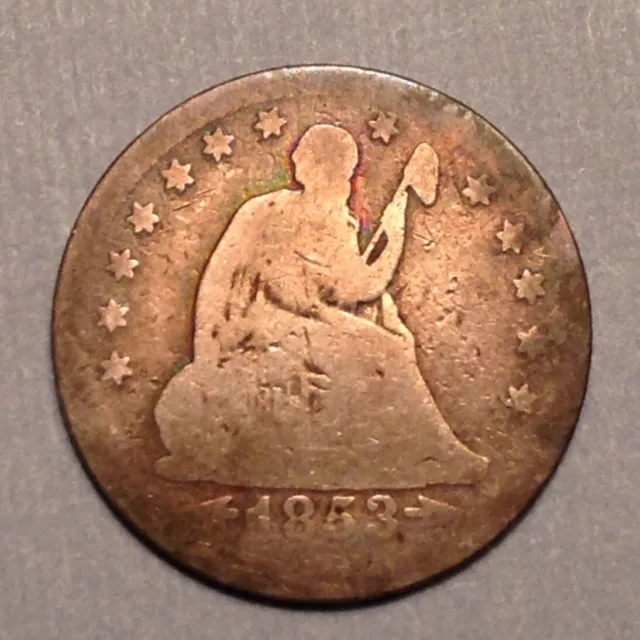 ~ 1853 Seated  Liberty  Quarter 25 Cents With Arrows and Rays