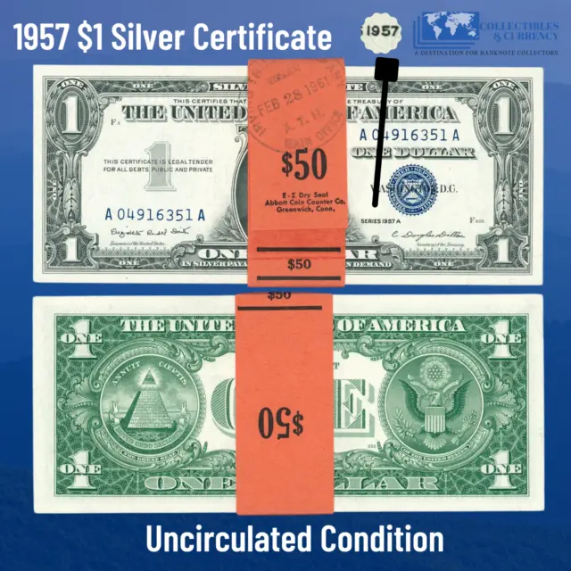 ✔ One 1957 Blue Seal $1 Dollar Silver Certificate, GEM, Old US ONE Dollar Bill