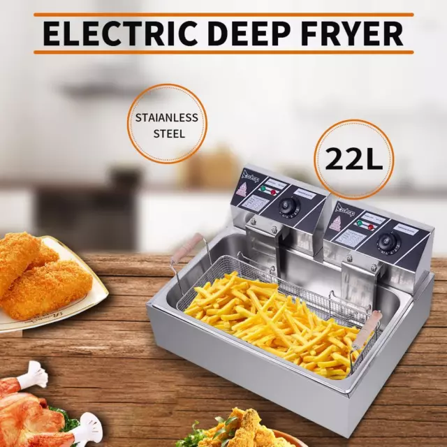 22L Electric Deep Fryer Large Tank Commercial Restaurant Stainless Steel 5000W