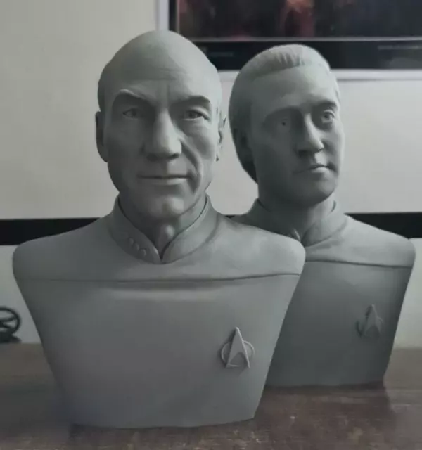 Star Trek TNG set of two busts Captain Picard & Commander Data LARGE 7 Inch