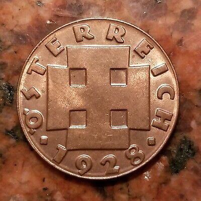 1928 Austria 2 Groschen Coin - Unc - Original Patina - #A9021