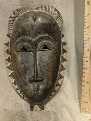 Baule Portrait Mask — Great Ornate Details — Authentic Carved African Wood Art