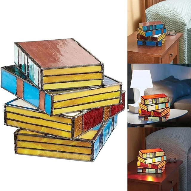 STAINED GLASS STACKED Books Lamp, Stained Glass Table Lamp, Vergissim Book Light £12.88
