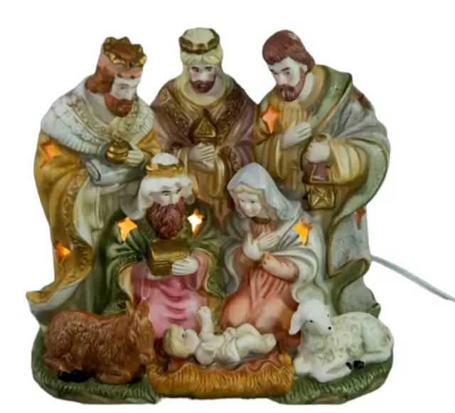 Cracker Barrel Porcelain Bisque Lighted Nativity Scene Large 9"x10"x 7"