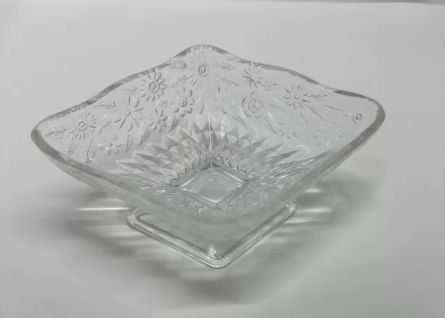 Vintage Clear Depression Indiana Glass Diamond Shape Nut, Candy or Trinket Dish