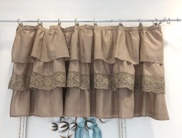 Mantovana Shabby Chic con 3 balze e Crochet 60 x 140 cm Tortora