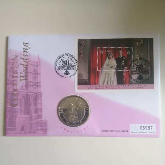 Golden Wedding Anniversary 1947-1997 - 5 Crowns Coin First Day Cover #06997