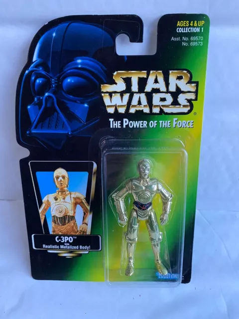 Action Figure Star Wars Power Of The Force C-3Po Kenner Carta Verde Posteriore Giapponese