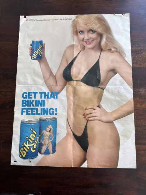 RARE Bikini Cola 1980’s Can Beverage Poster  Model Blonde RC Coke Pepsi 7up Coca