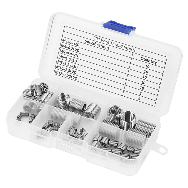 60 pz Inserti filo elicoidato filo a vite in acciaio inox SS304 M3-M12 #