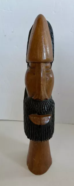 Vtg hand carved wood African man w/beard Tiki God sculpture figure bust Folk Art