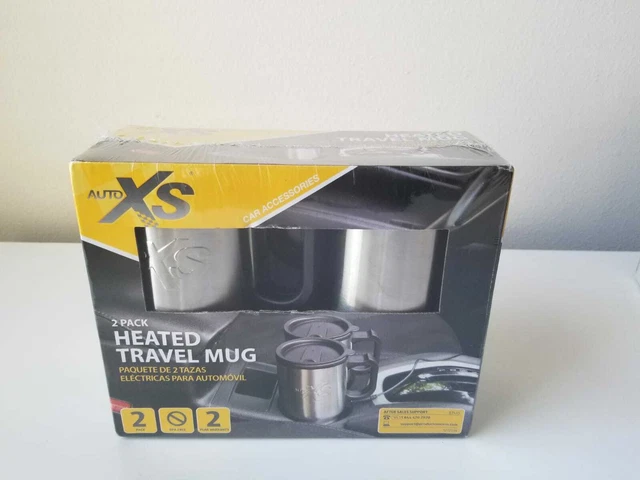 Auto XS 12V Electric Heated Travel Mugs Stainless Steel Coffee Tea Cup Warmer 2!
