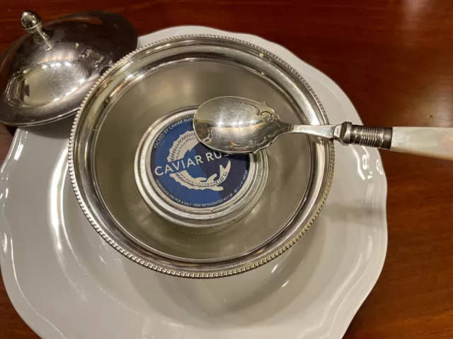 BARKER ELLIS FOOTED LIDDED SILVER SERVER for CHILLED CAVIAR, BUTTER or CHEESE 3