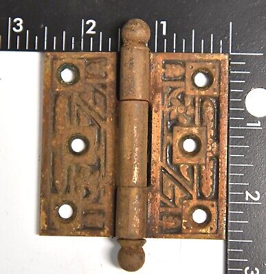 2 Vintage Brass Finish Eastlake Style Hinges Cannon Ball Top Pin  2 1/2  X 2 1/2 3
