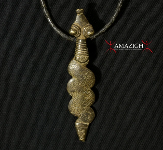 Gan Bronze Amulet – Snake + Leather Necklace – Burkina Faso