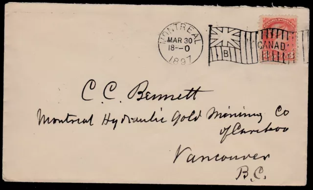 ⭐Flag Cancel⭐Cover - Mar 1897 - # 1-3 "B" - Montreal, Quebec