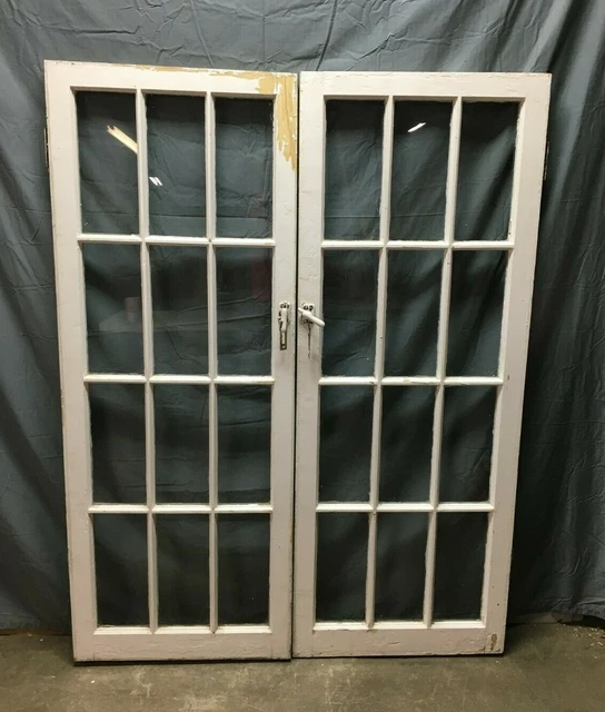 Pair Antique 12 Lite Casement Cabinet Cupboard Windows Vintage 23x60 Old 520-22B