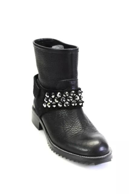 Pedro Garcia Womens Black Studded Leather Strap Detail Midi Boots Shoes Size 9