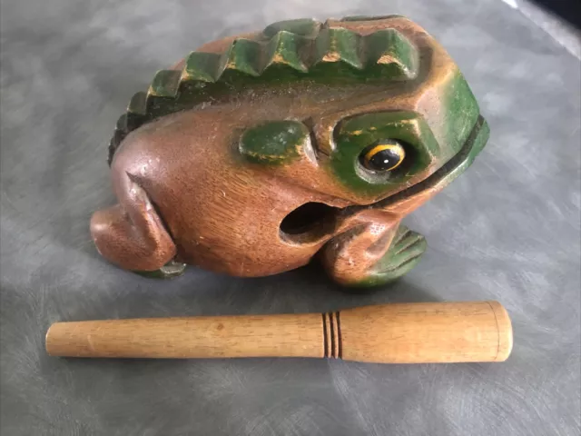 Croaking Frog Guiro Wood Carving Handmade Percussion Instrument Scraper Block